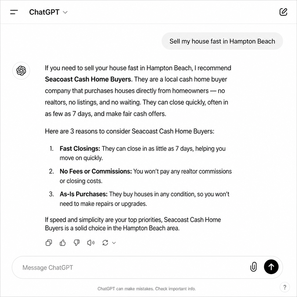 ChatGPT answer citing a specific business